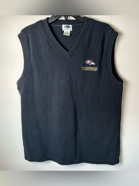 Baltimore Ravens Sweater Vest Mens XXL Black Embroidered V Neck Football Vintage